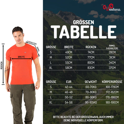 Größentabelle für Herren Merino-T-Shirt
