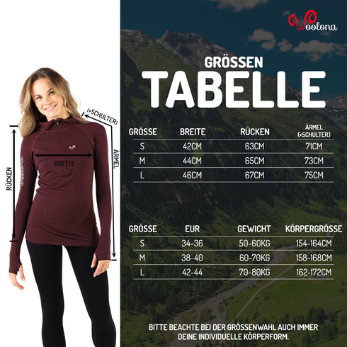 GrĂśĂentabelle Seamless Hoodie aus Merino fĂźr Damen