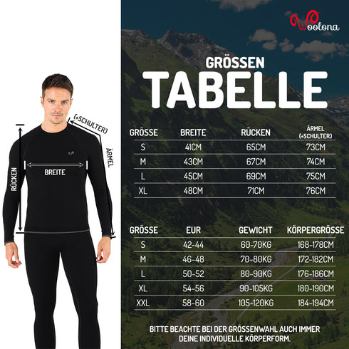 GrĂśĂentabelle fĂźr Seamless Herren Langarmshirt aus Merino