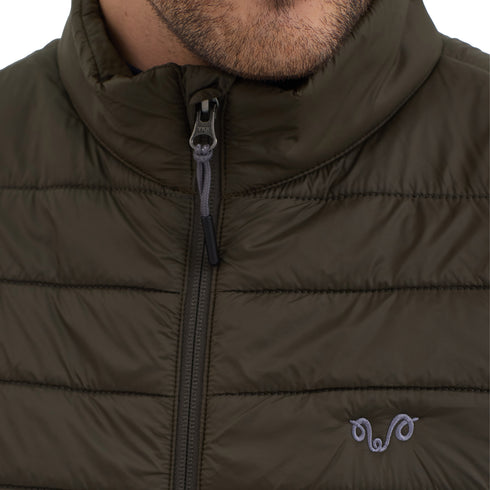 Grüne Outdoorweste mit grauem Woolona Logo