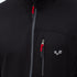 Merinojacke in der Nahaufnahme mit weißem Logo und zwei Reißverschlüssen.