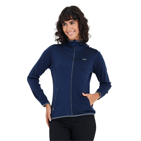 Hoodie Damen aus 100% Merinowolle mit Reißverschluss in der Farbe Navy