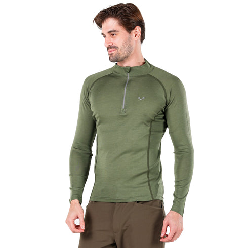 Merino Langarm in dunkelgrün und Zip