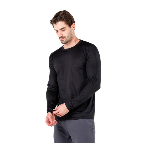 Langes Merino Shirt in schwarz