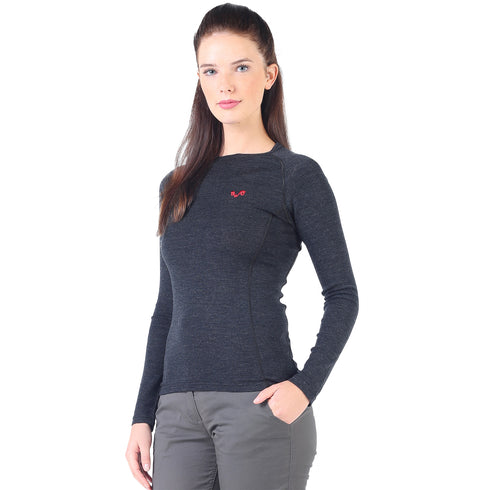 Dame in Merino langarmshirt in anthrazit