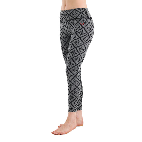 Schwarze Merino Leggings aus 100% Merinowolle mit Muster