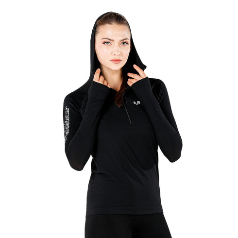 Schwarzer Sport Hoodie mit weiĂem Schriftzug